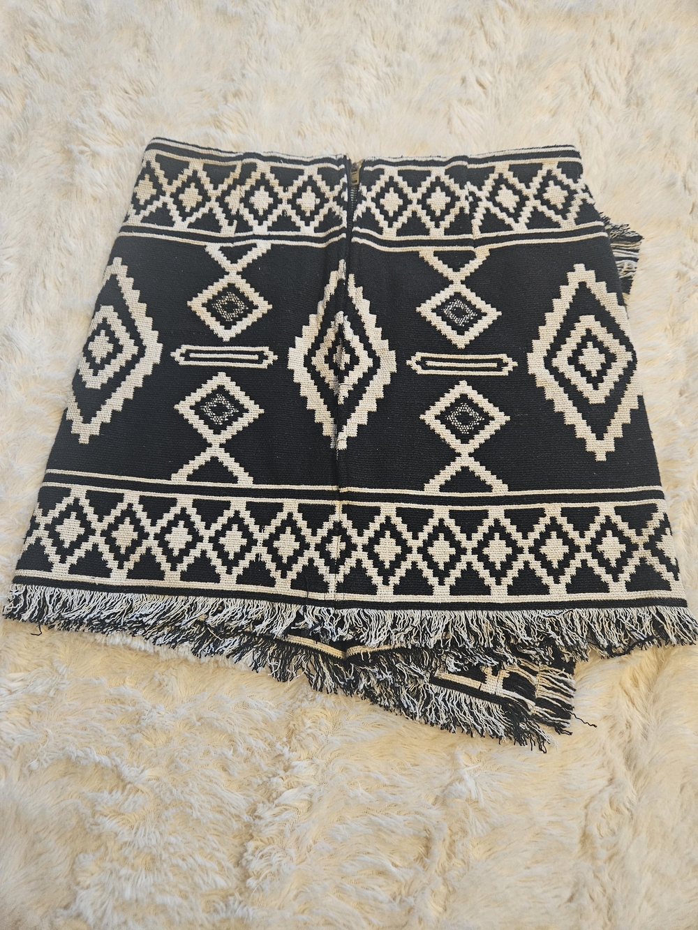 Isabel Marant Étoile Black & Cream Geometric Tapestry Fringe Mini Skirt